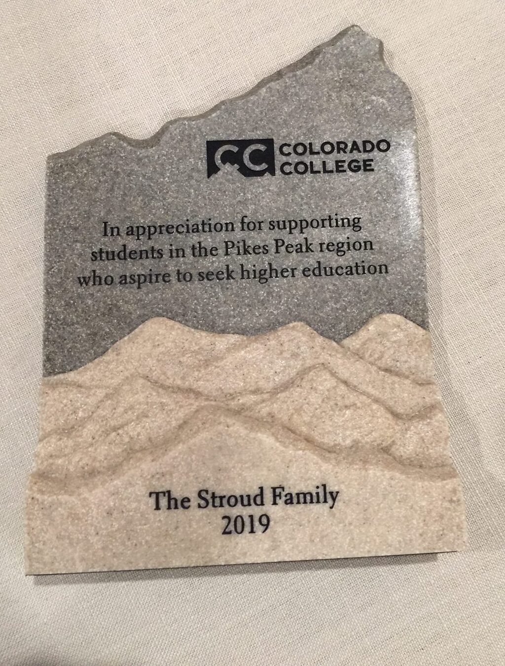 Stroud Scholars Plaque Gift from Colorado College